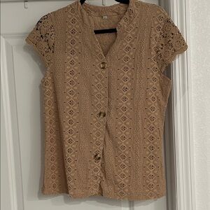 New Elegant Lace Button-Up Look Tan Top
